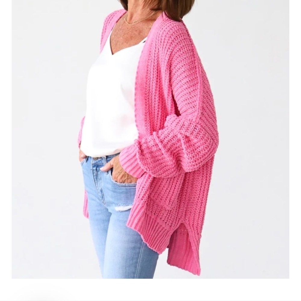Vintage charm cardigan 2 front pockets bubble gum pink size XL